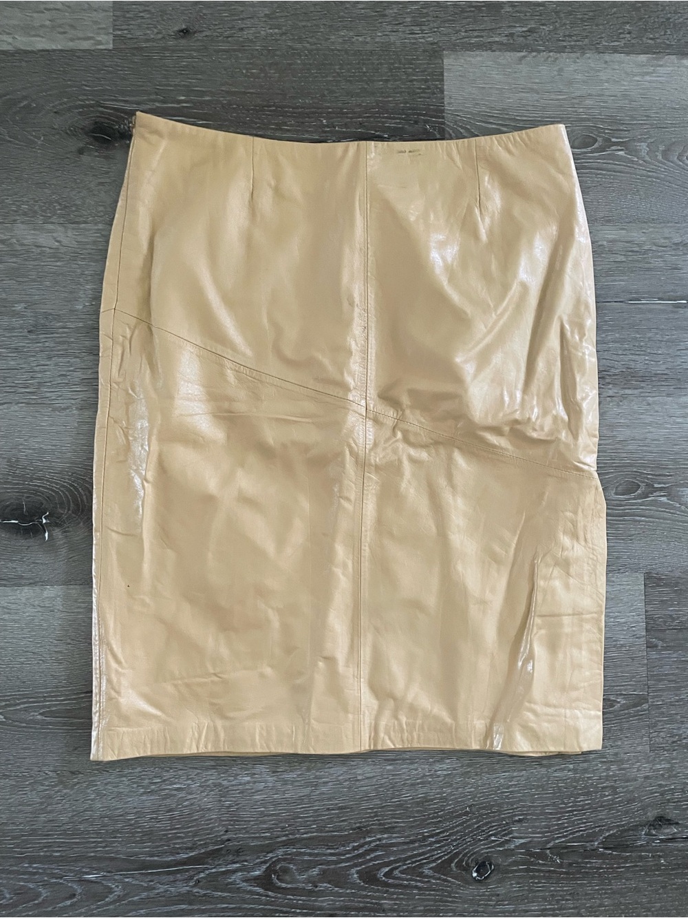 Neutral Beige Leather Pencil Skirt sz 12 classic polished